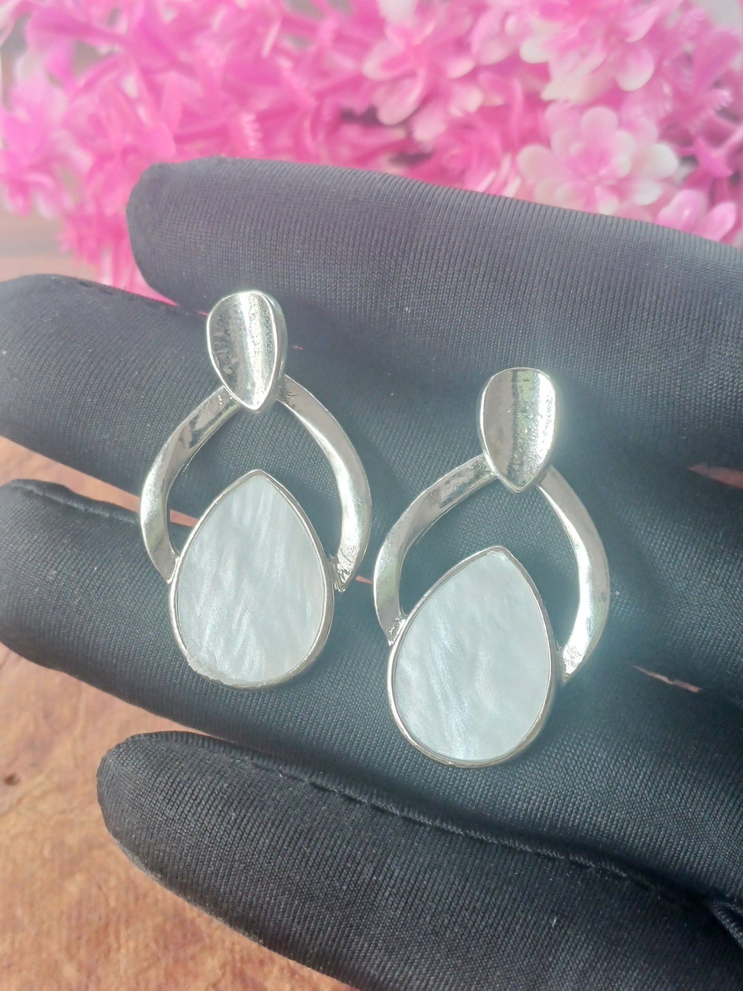 Botanical Leaf Drop Earrings – White Gold Plated & Rose Gold Plated 09