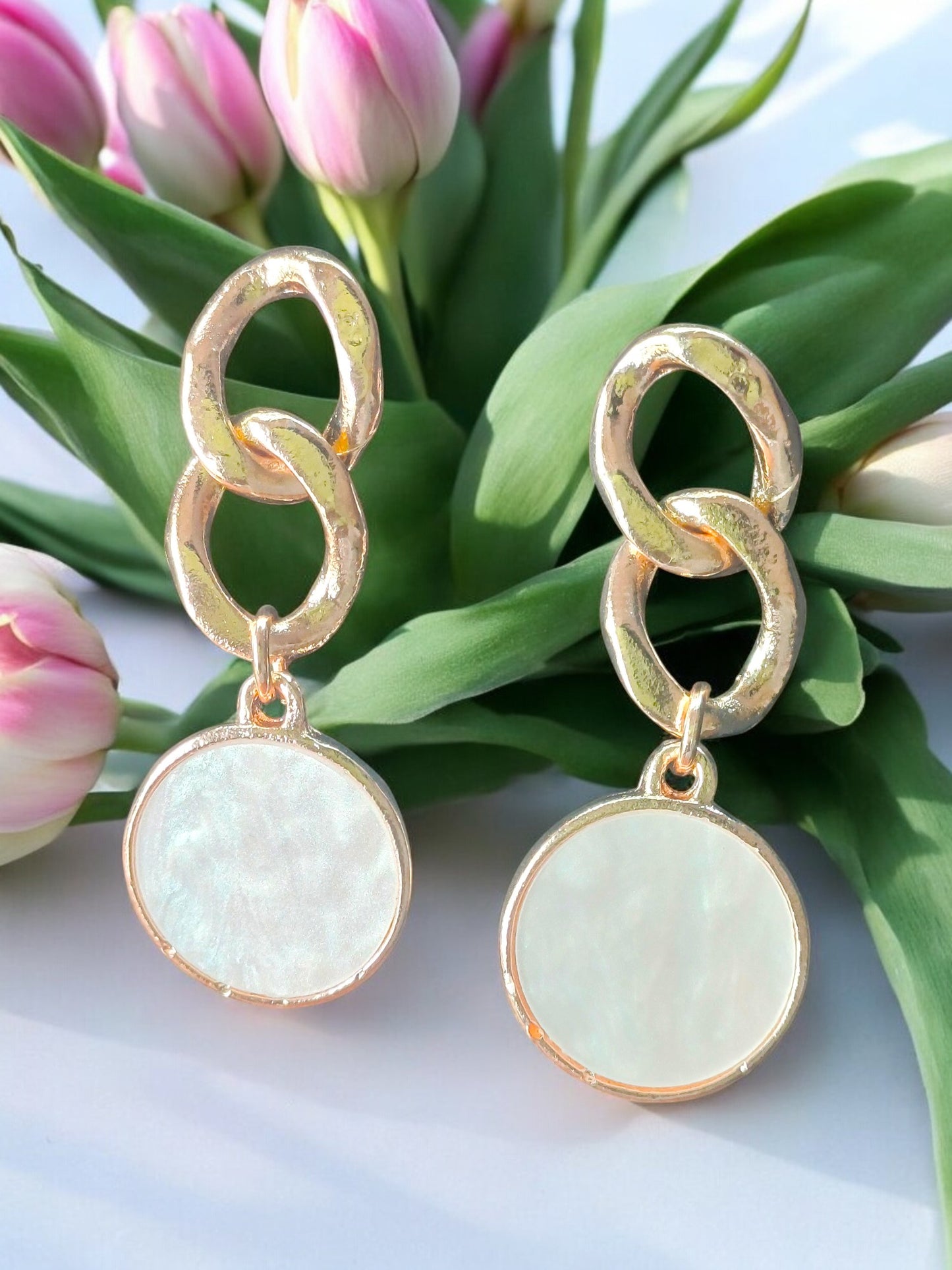 Elegant Dual-Link Drop Earrings – Rose Gold Plated & White Gold Plated 02