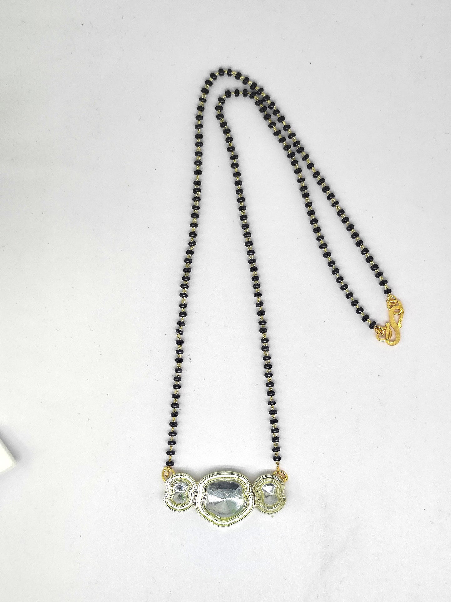 Traditional Black Beaded Mangalsutra with Kundan Accents