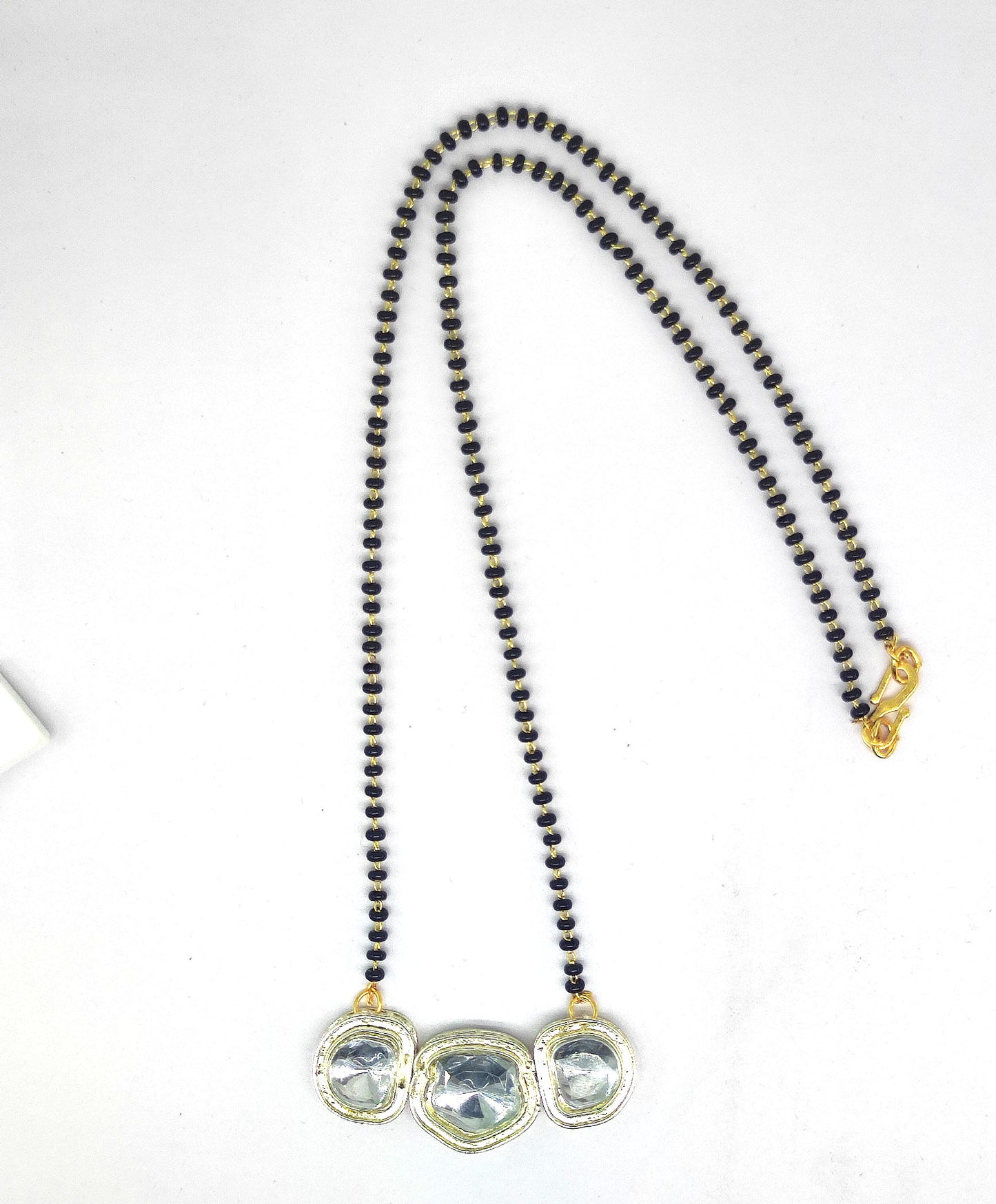 Elegant Black Beaded Mangalsutra with Oversized Kundan Stones