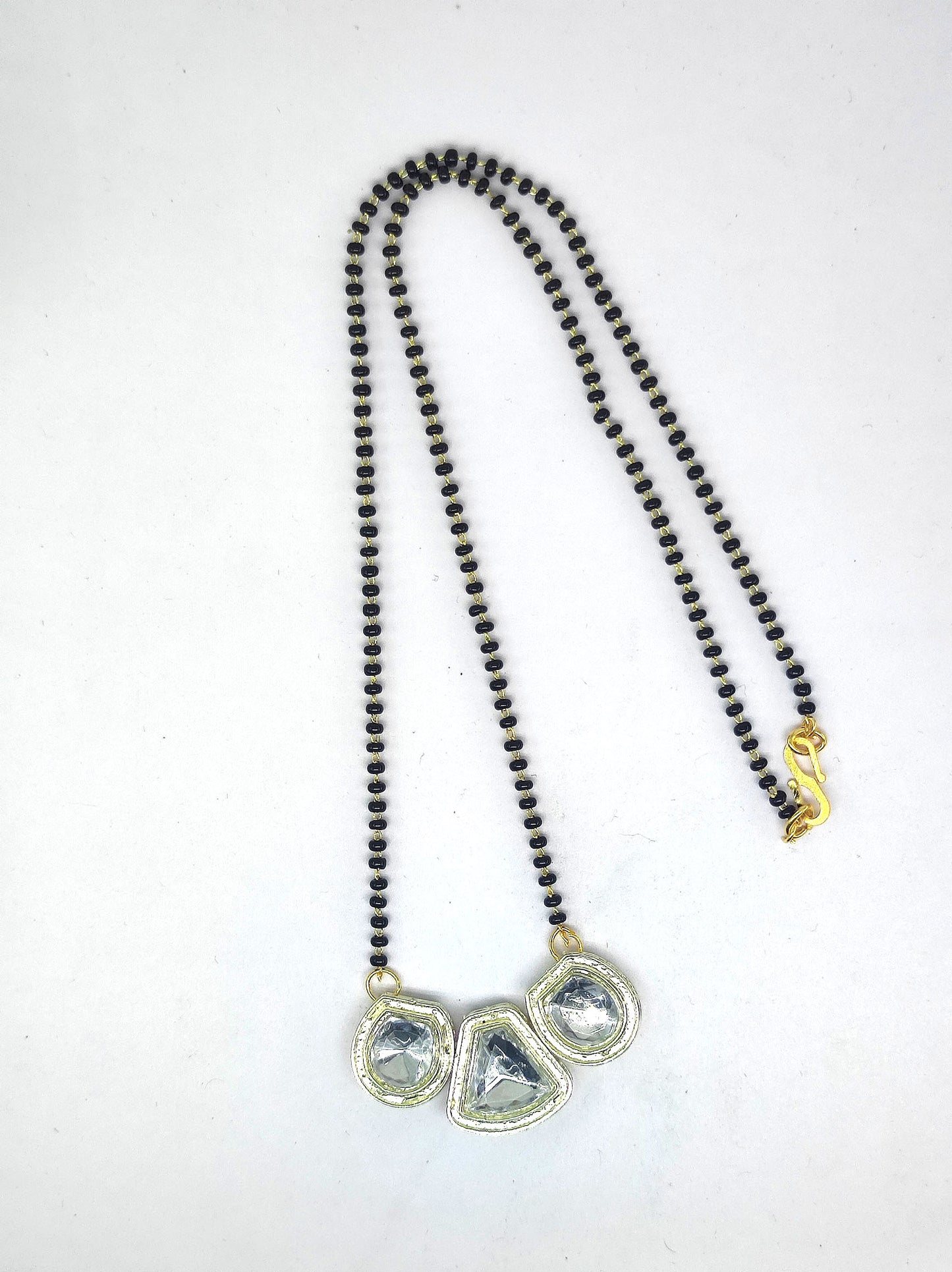 Classic Kundan Trio Mangalsutra with Black Beads Chain