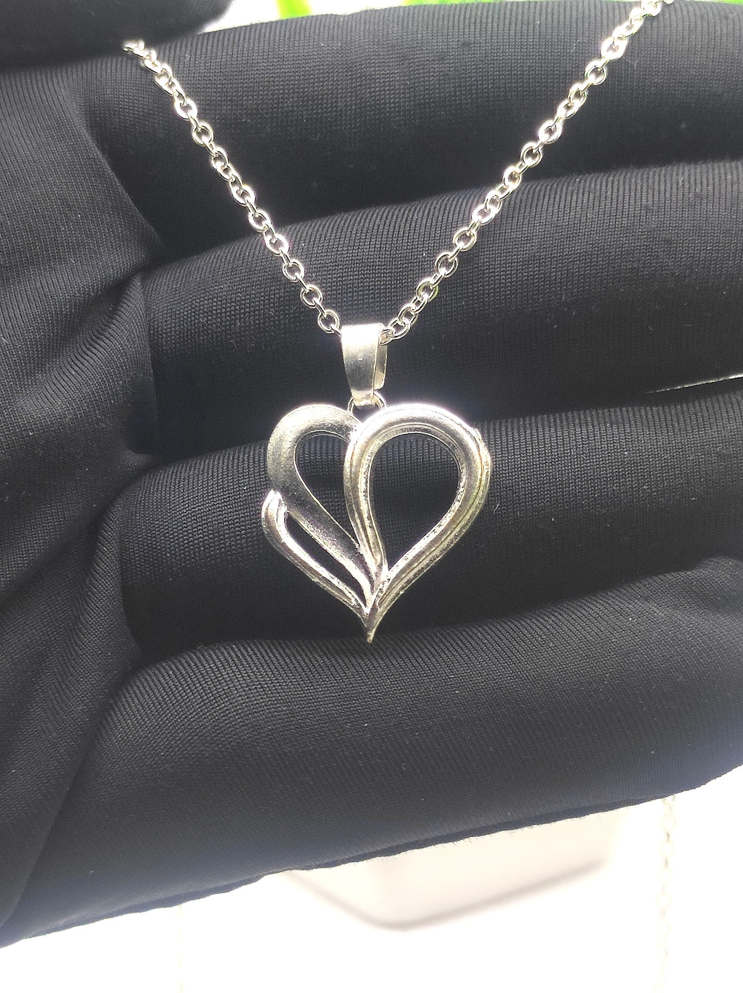 Dual Embrace Silver Heart Pendant with chain