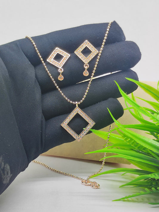 Square shape Chain Pendant Set with Earring