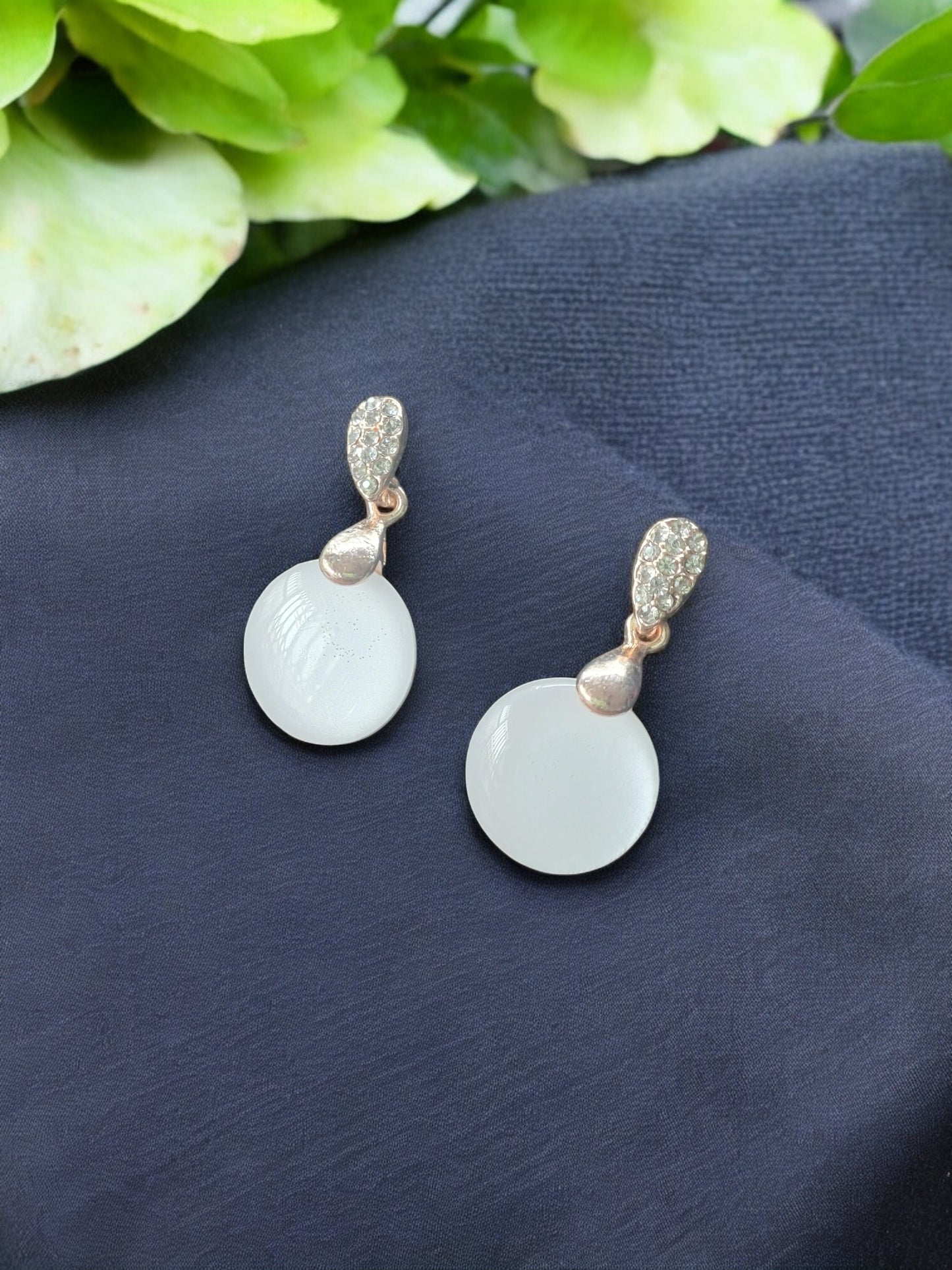 Crystal Teardrop & Round Stone Earrings – Rose Gold & White Gold Plated 13