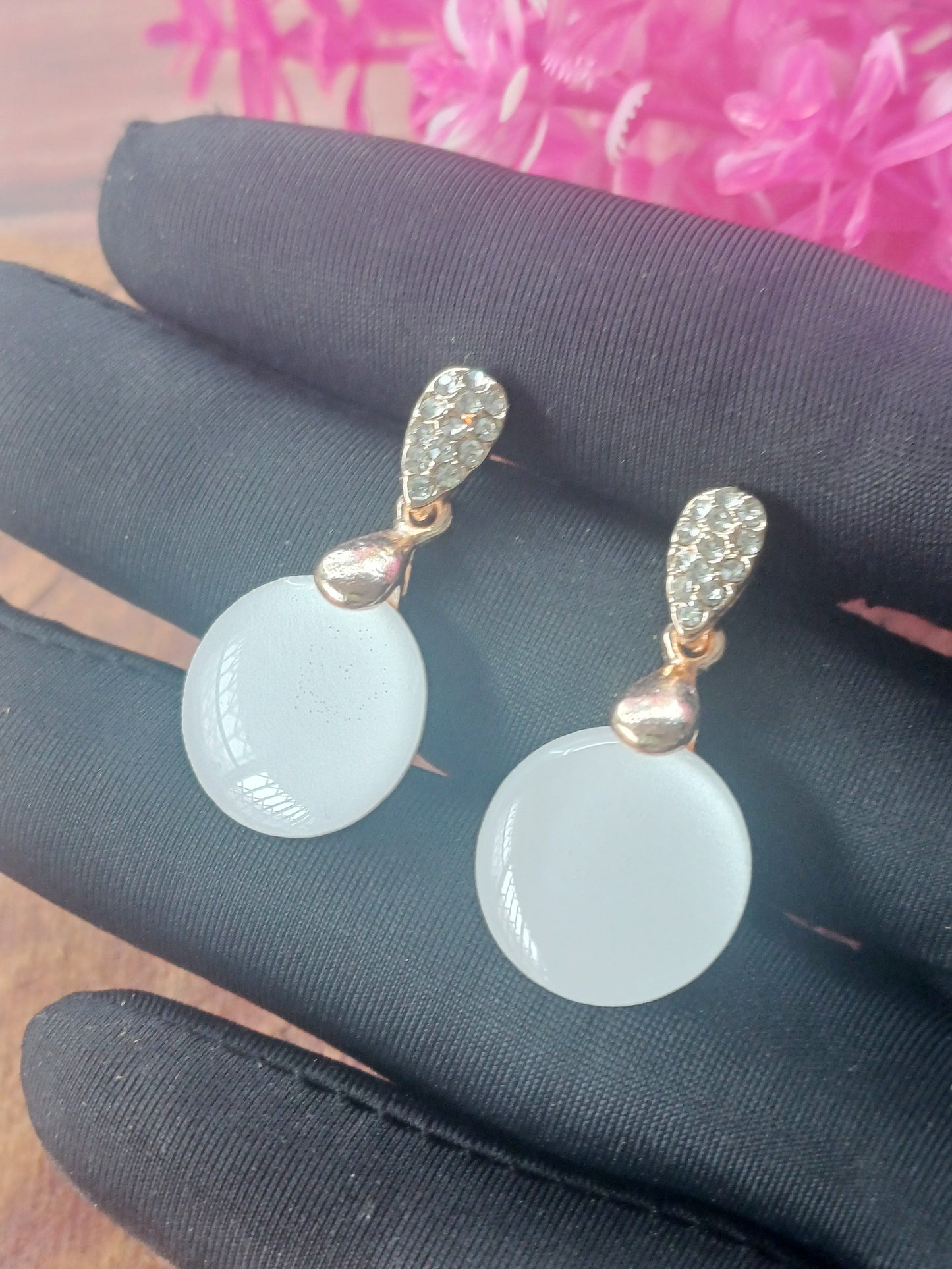 Crystal Teardrop & Round Stone Earrings – Rose Gold & White Gold Plated 13