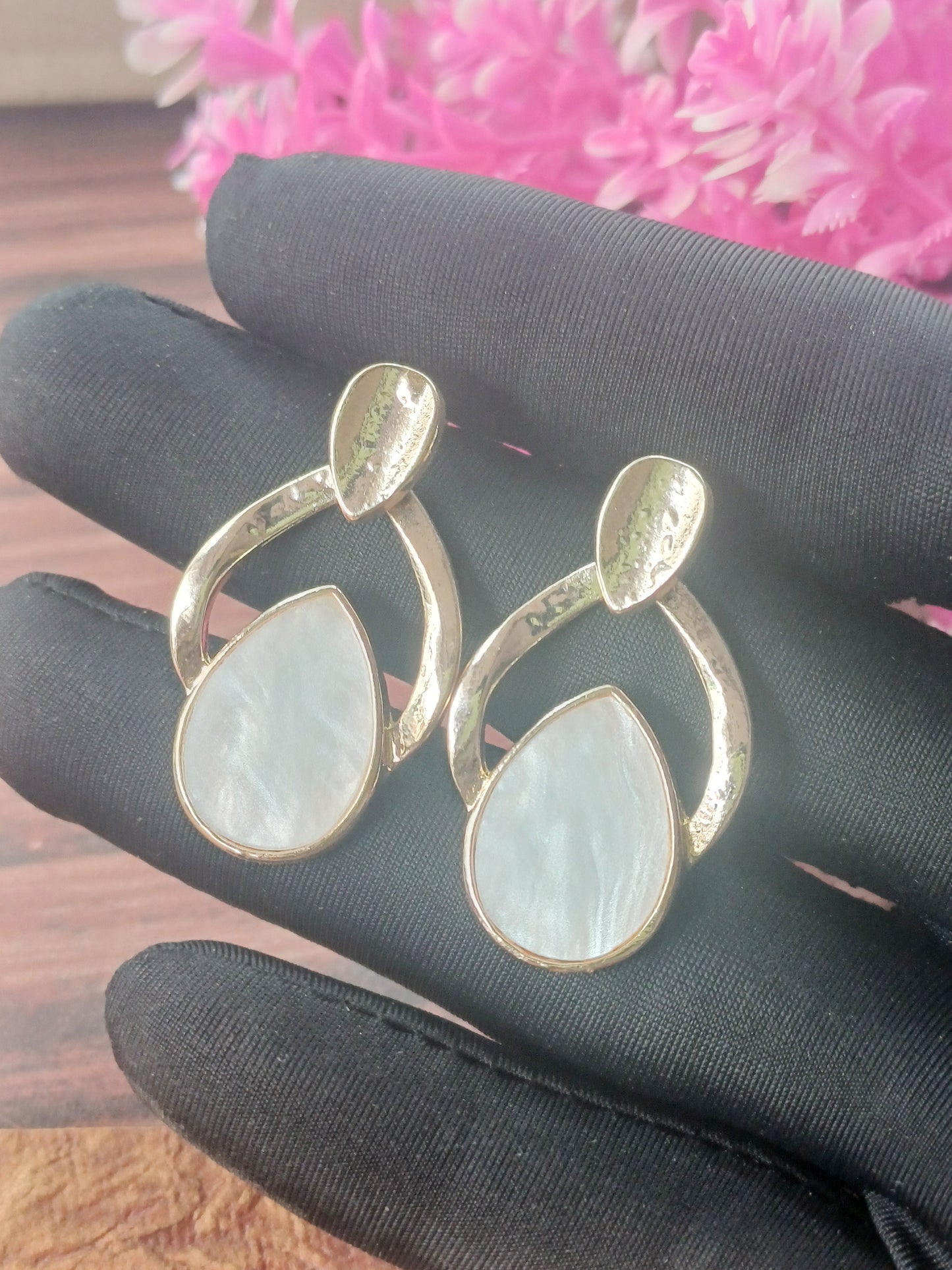 Botanical Leaf Drop Earrings – White Gold Plated & Rose Gold Plated 09