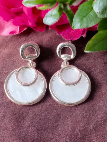 Chunky Chain Drop Earrings – Mother of Pearl Accent (Rose Gold / White Gold Plated) 03