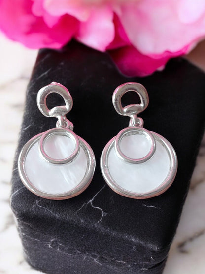 Chunky Chain Drop Earrings – Mother of Pearl Accent (Rose Gold / White Gold Plated) 03