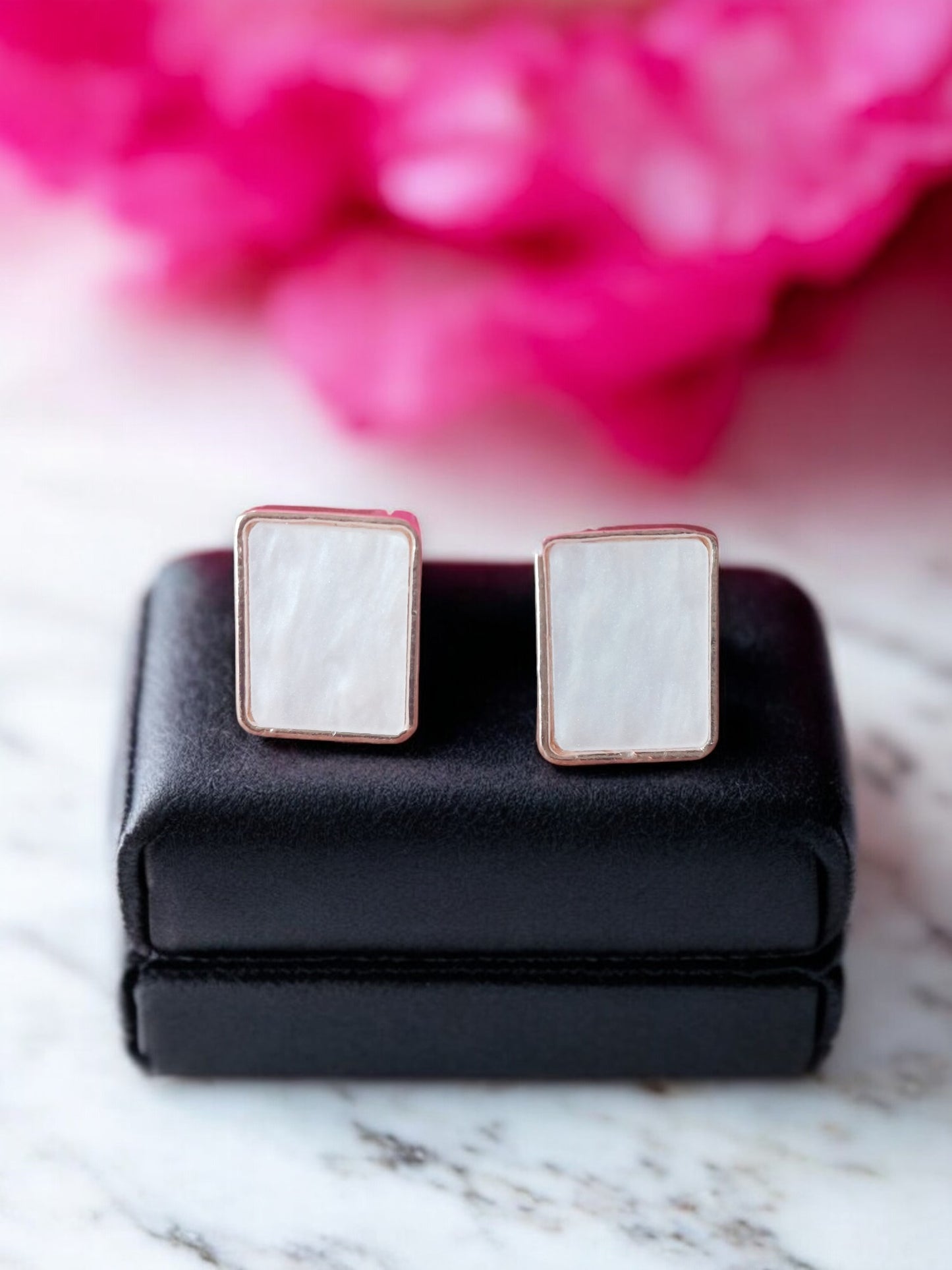 Rose Gold Plated & White Gold Plated Diamond-Shaped Stud Earrings