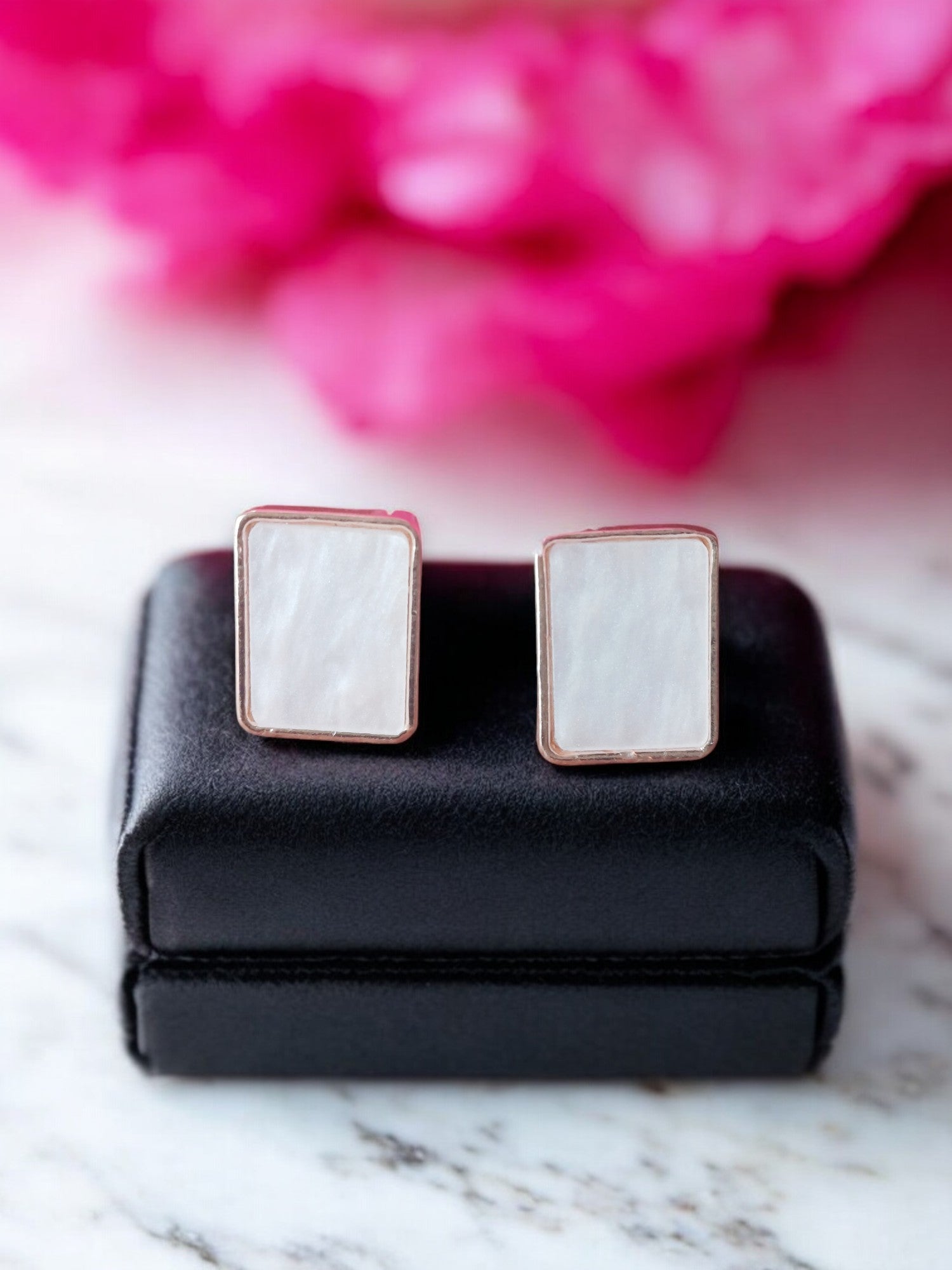 Rose Gold Plated & White Gold Plated Diamond-Shaped Stud Earrings