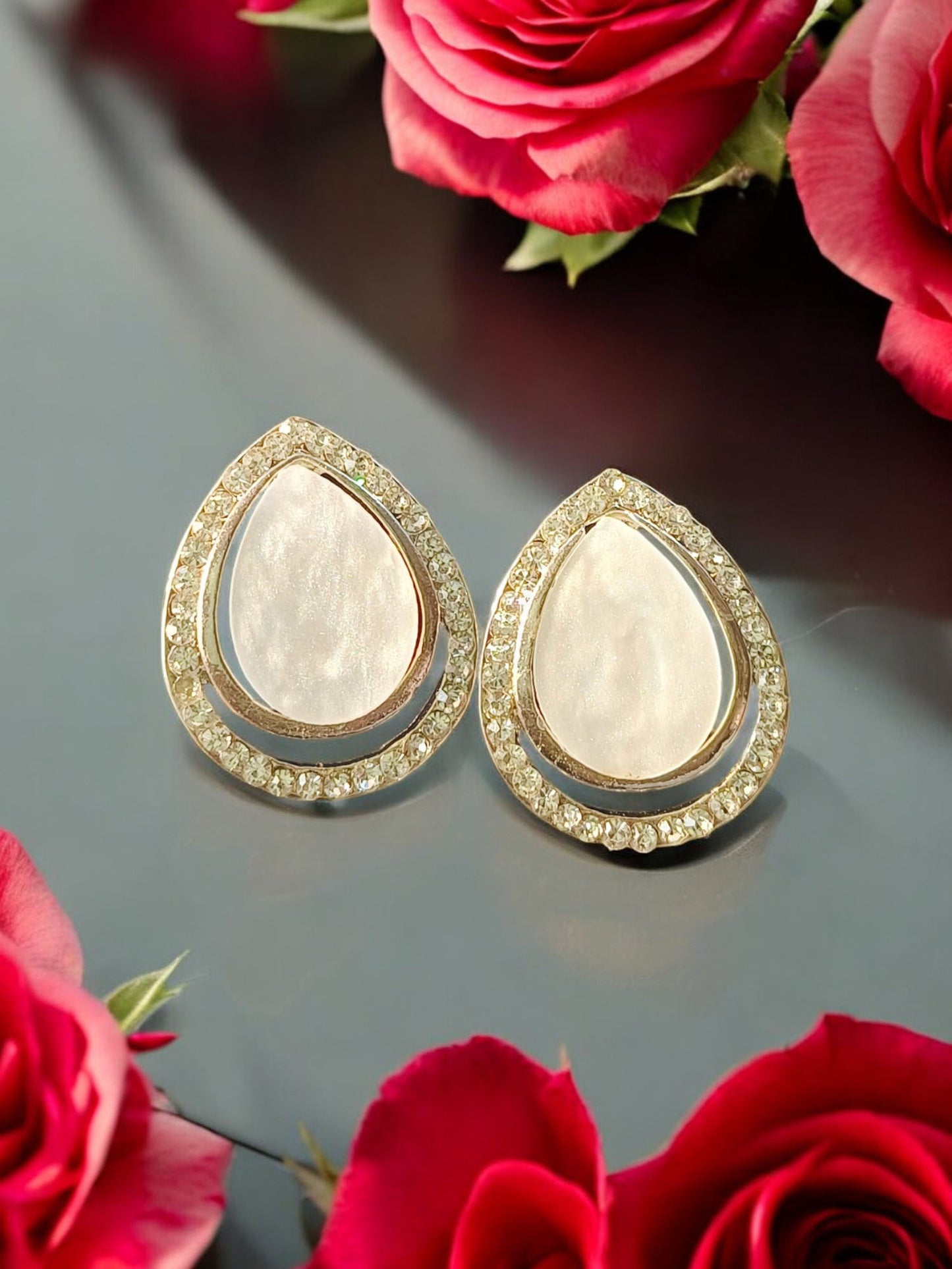 Teardrop Crystal Stud Tops – Rose Gold & White Gold Plated 07