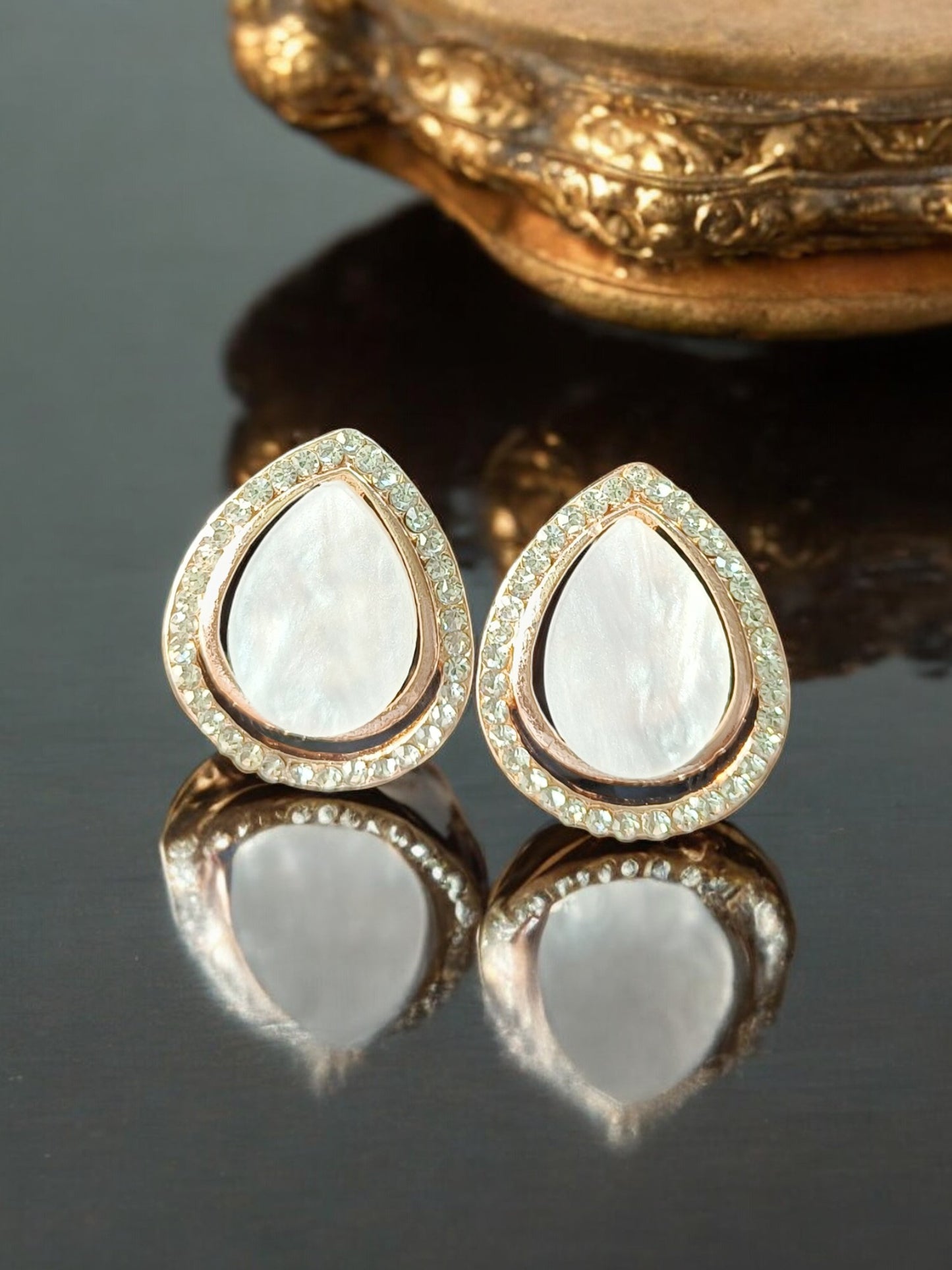 Teardrop Crystal Stud Tops – Rose Gold & White Gold Plated 07