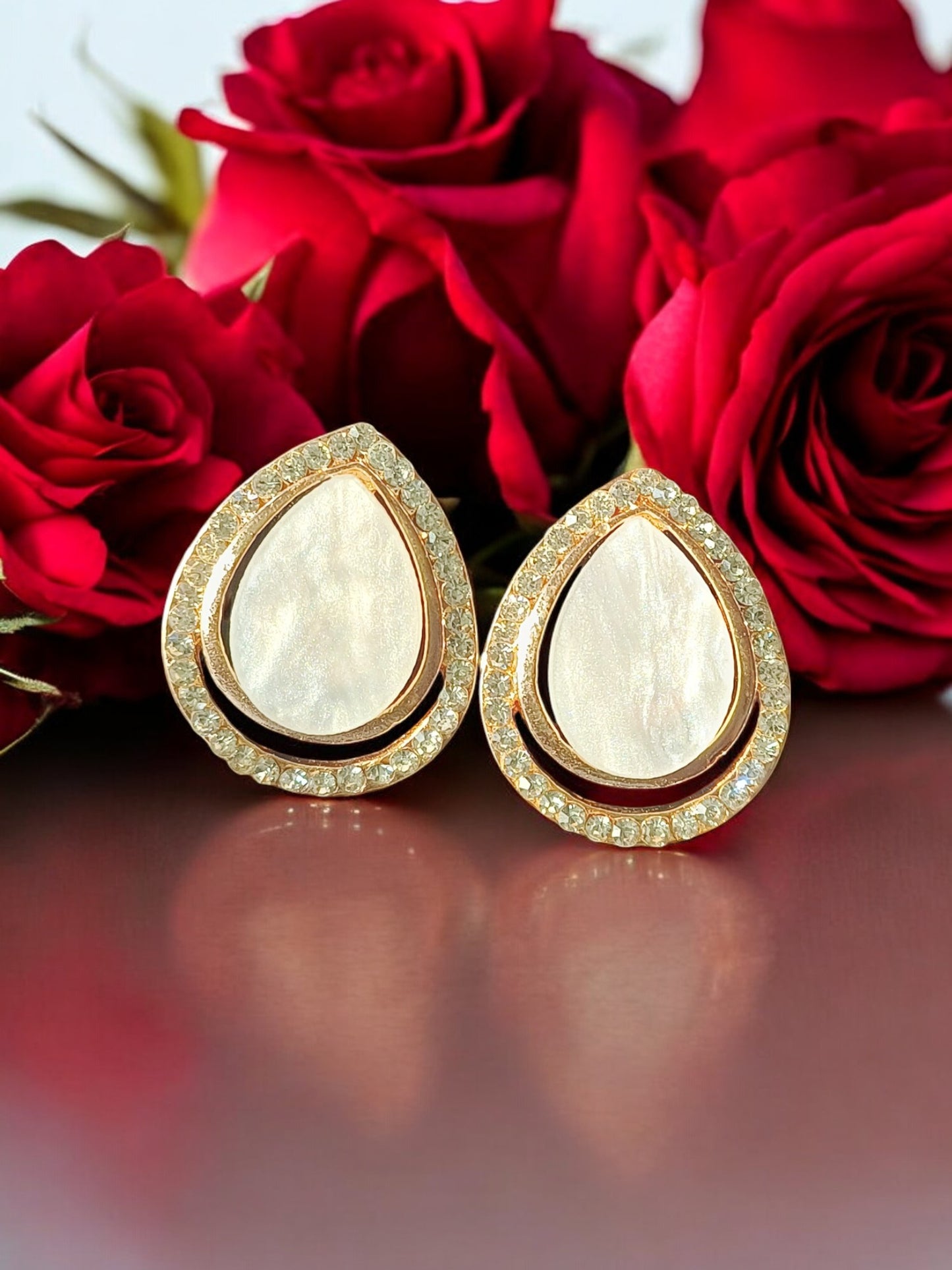 Teardrop Crystal Stud Tops – Rose Gold & White Gold Plated 07