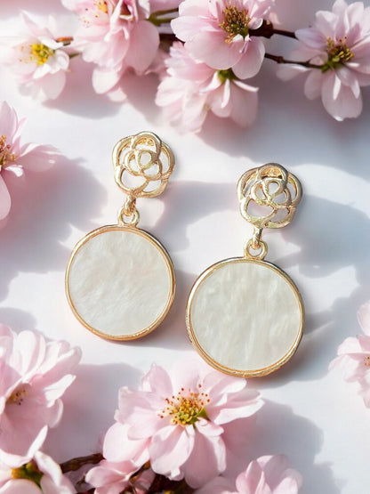 Elegant Floral Drop Earrings – Rose Gold & White Gold Plated 01
