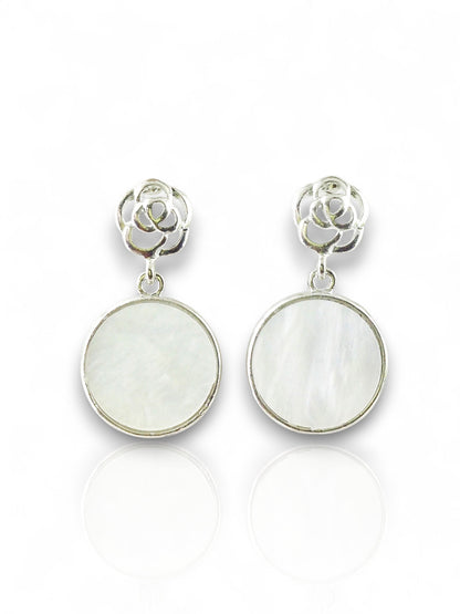 Elegant Floral Drop Earrings – Rose Gold & White Gold Plated 01