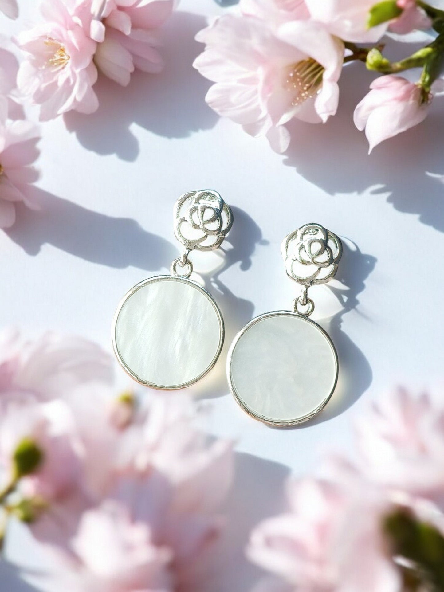 Elegant Floral Drop Earrings – Rose Gold & White Gold Plated 01