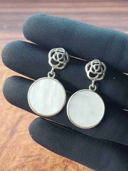 Elegant Floral Drop Earrings – Rose Gold & White Gold Plated 01