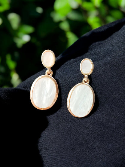 Oval Drop Earrings – White Gold & Rose Gold Plated 06