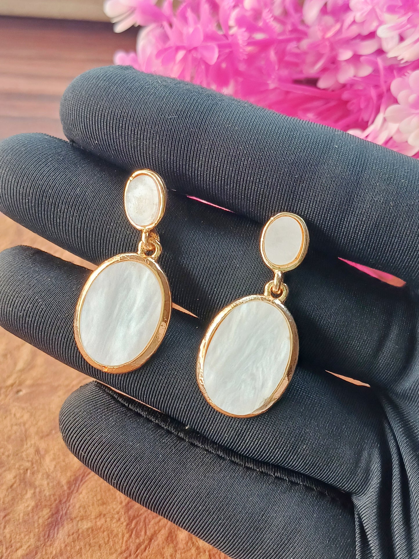 Oval Drop Earrings – White Gold & Rose Gold Plated 06