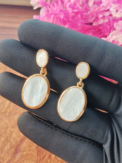 Oval Drop Earrings – White Gold & Rose Gold Plated 06