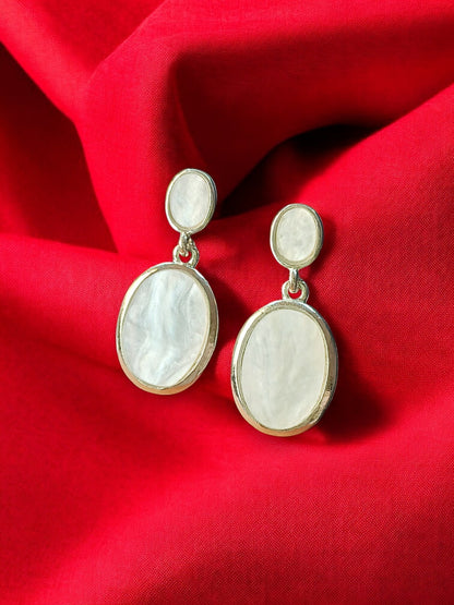 Oval Drop Earrings – White Gold & Rose Gold Plated 06