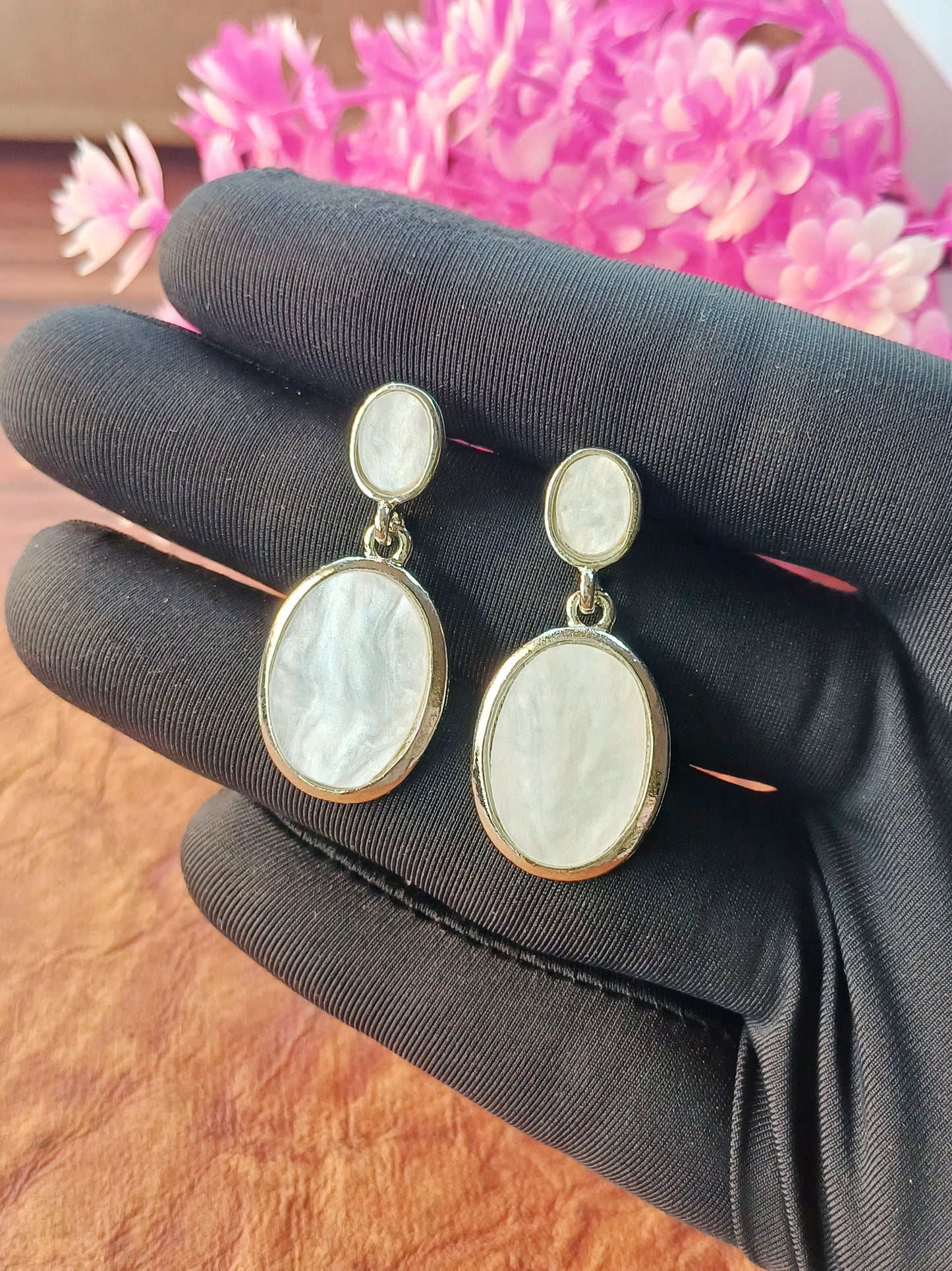 Oval Drop Earrings – White Gold & Rose Gold Plated 06