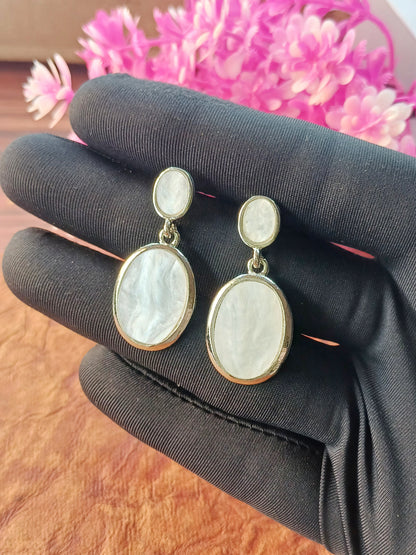 Oval Drop Earrings – White Gold & Rose Gold Plated 06