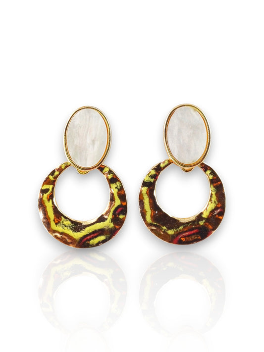 Oval Top & Rustic Hammered Ring Earrings 04