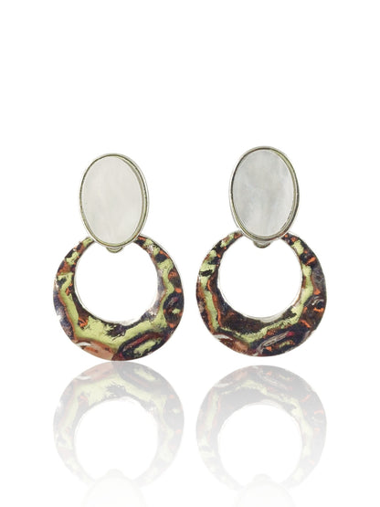 Oval Top & Rustic Hammered Ring Earrings 04