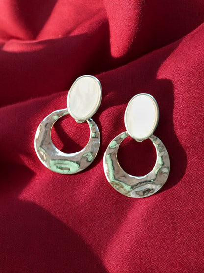 Oval Top & Rustic Hammered Ring Earrings 04