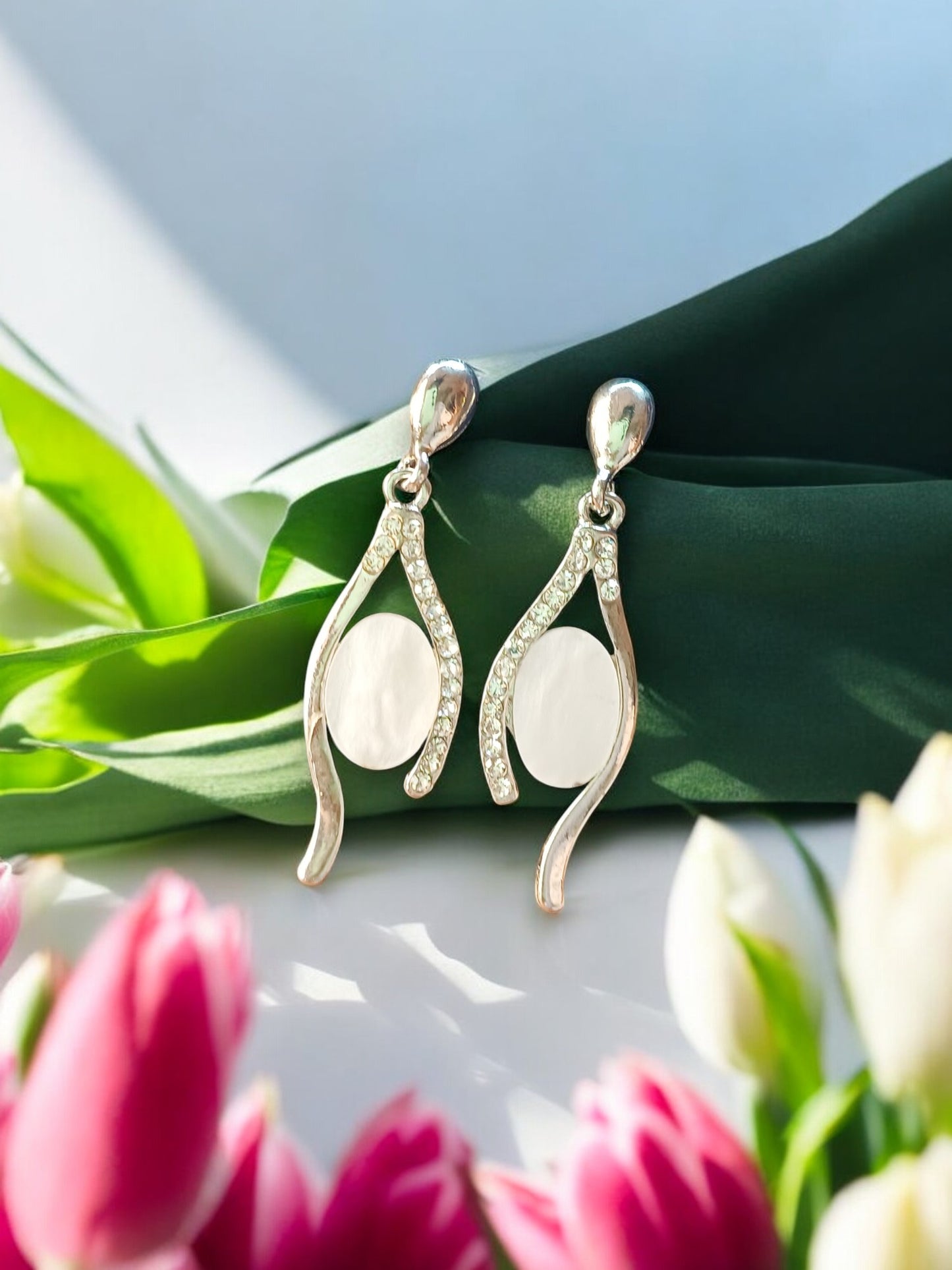 Crystal Curve Statement Earrings – Rose Gold Plated / White Gold Plated 10