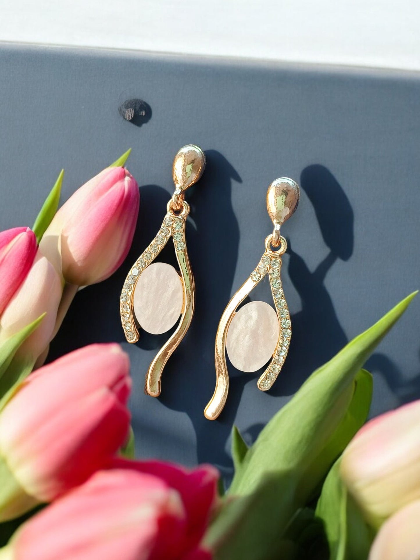 Crystal Curve Statement Earrings – Rose Gold Plated / White Gold Plated 10