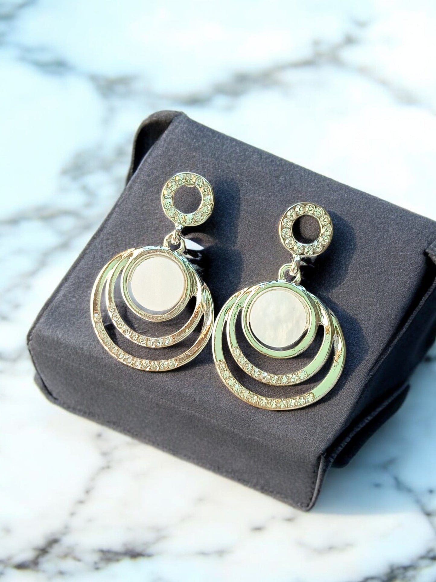 White Gold Plated Triple Crescent Sparkling Hoop Earrings 14