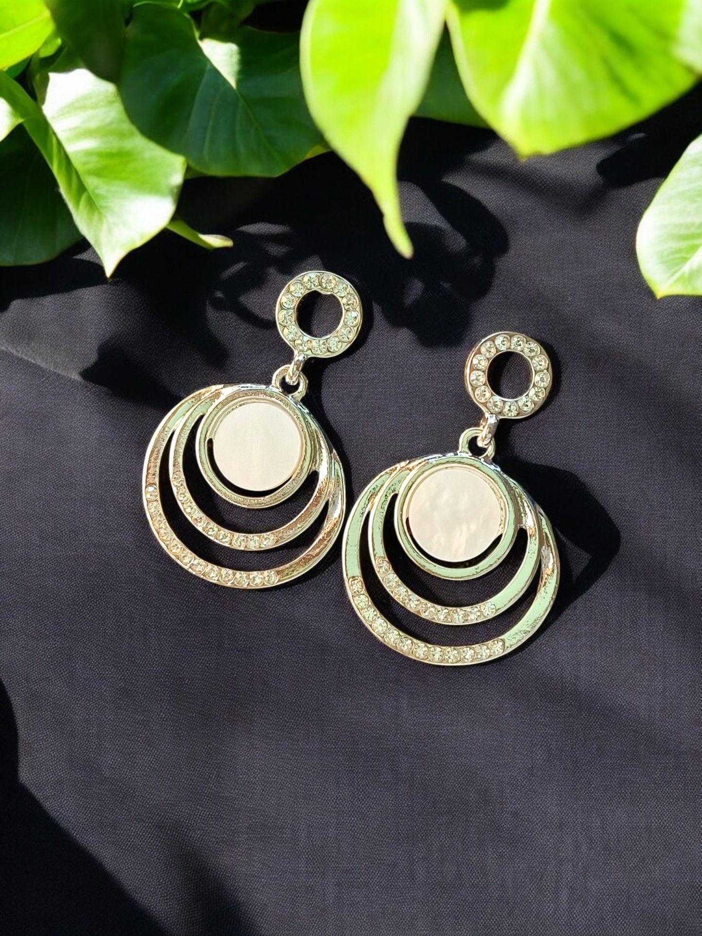 White Gold Plated Triple Crescent Sparkling Hoop Earrings 14