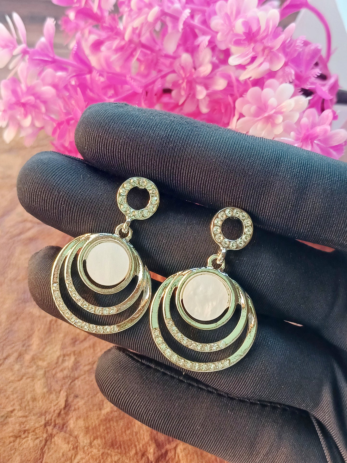 White Gold Plated Triple Crescent Sparkling Hoop Earrings 14