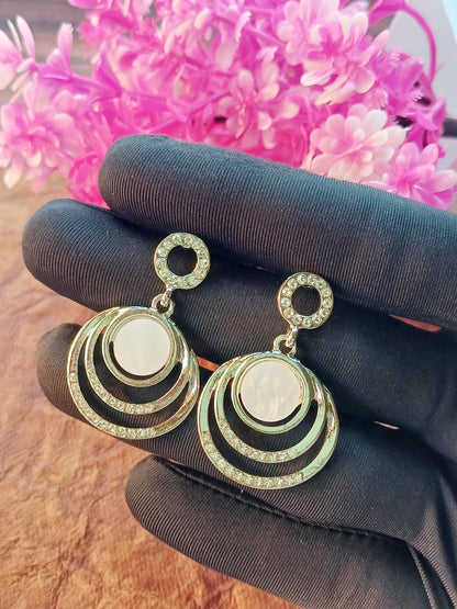 White Gold Plated Triple Crescent Sparkling Hoop Earrings 14