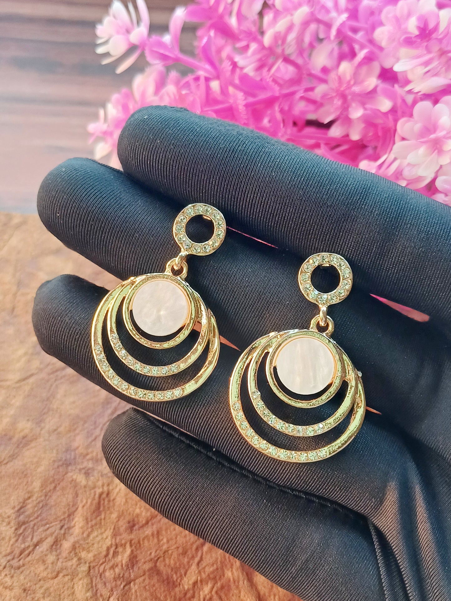 White Gold Plated Triple Crescent Sparkling Hoop Earrings 14