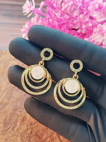 White Gold Plated Triple Crescent Sparkling Hoop Earrings 14