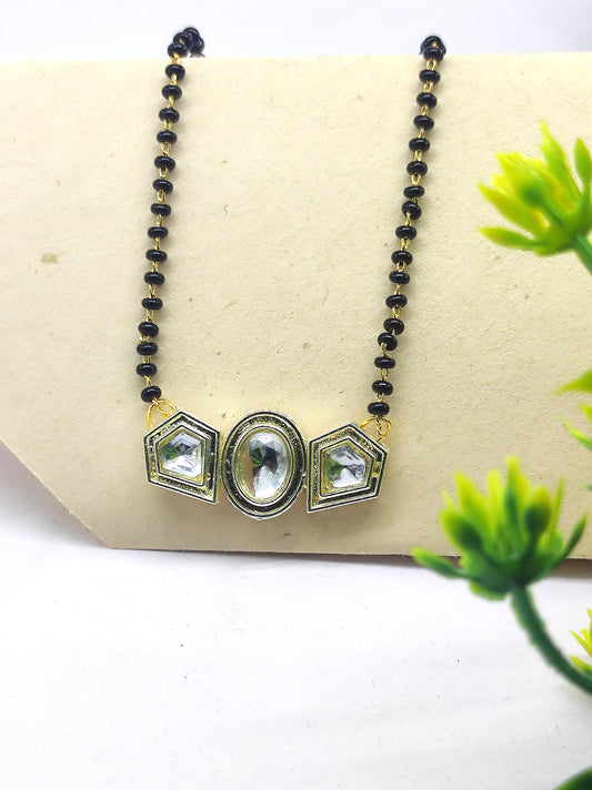 Traditional Black Beaded Mangalsutra with Kundan Accents