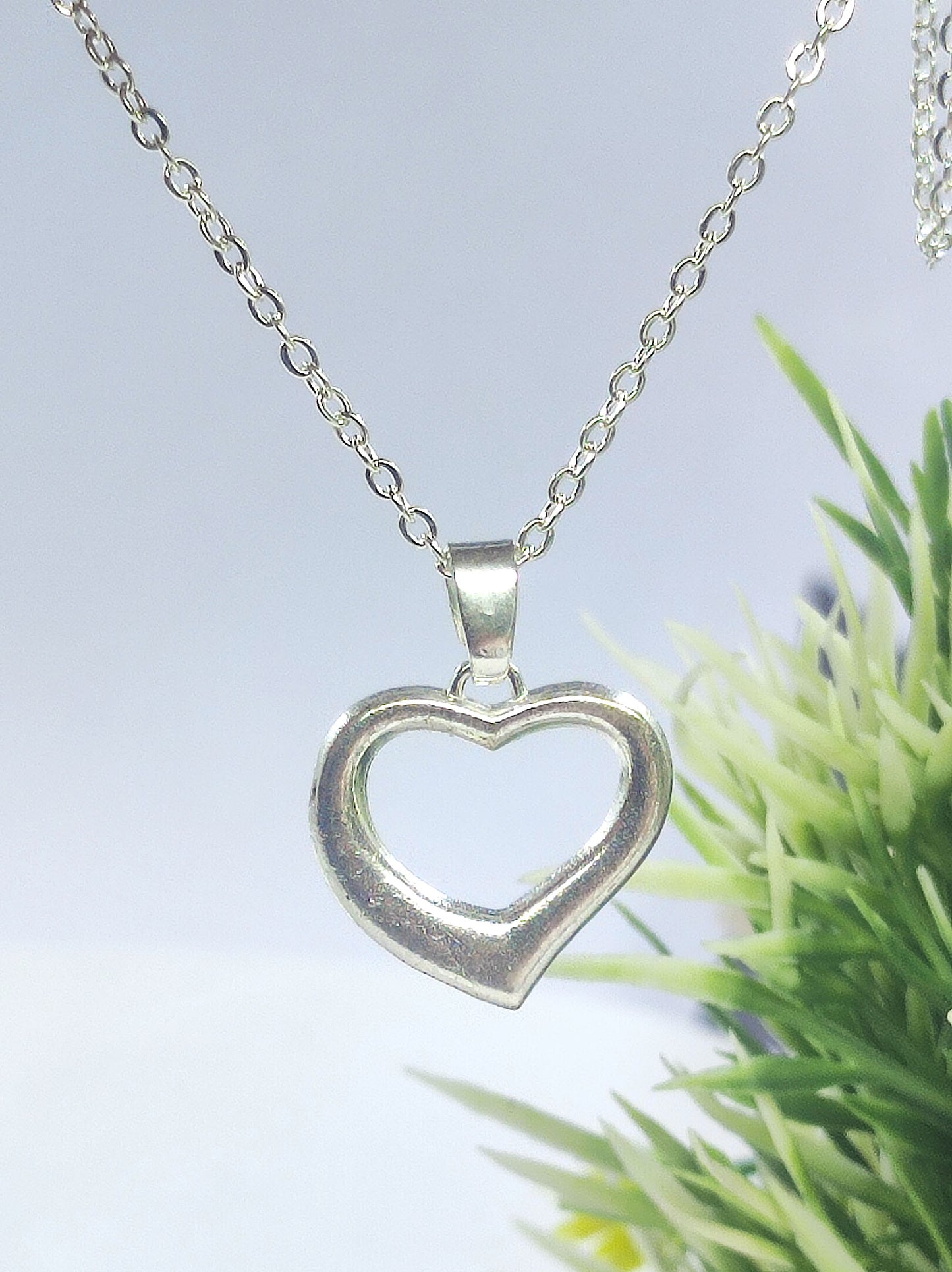 Minimalist Silver Open Heart Pendant with Chain 02