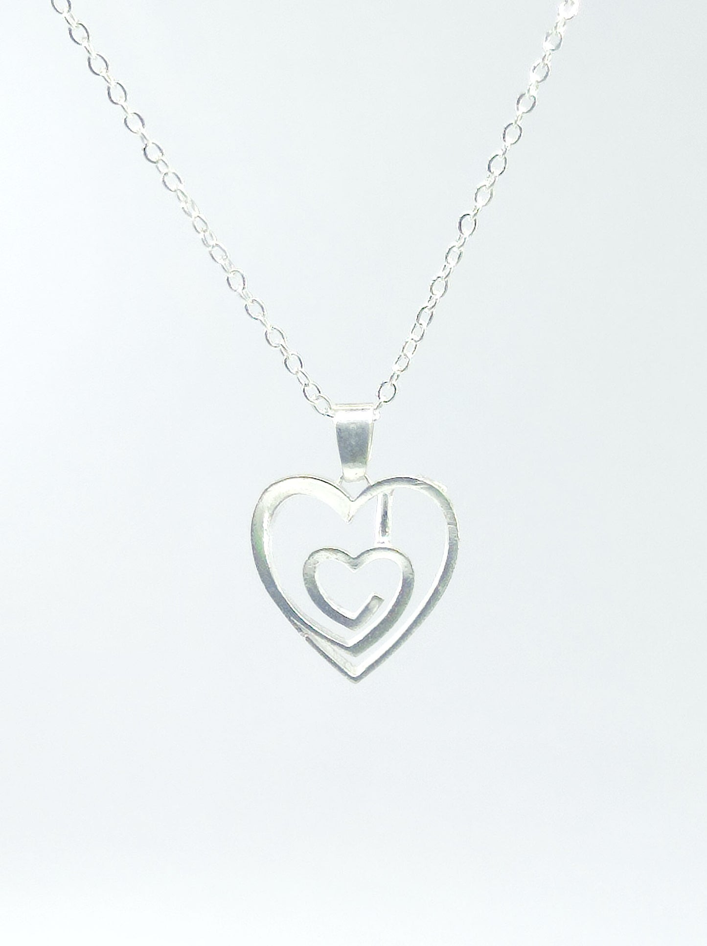 Double Heart Silver Pendant with Chain 05