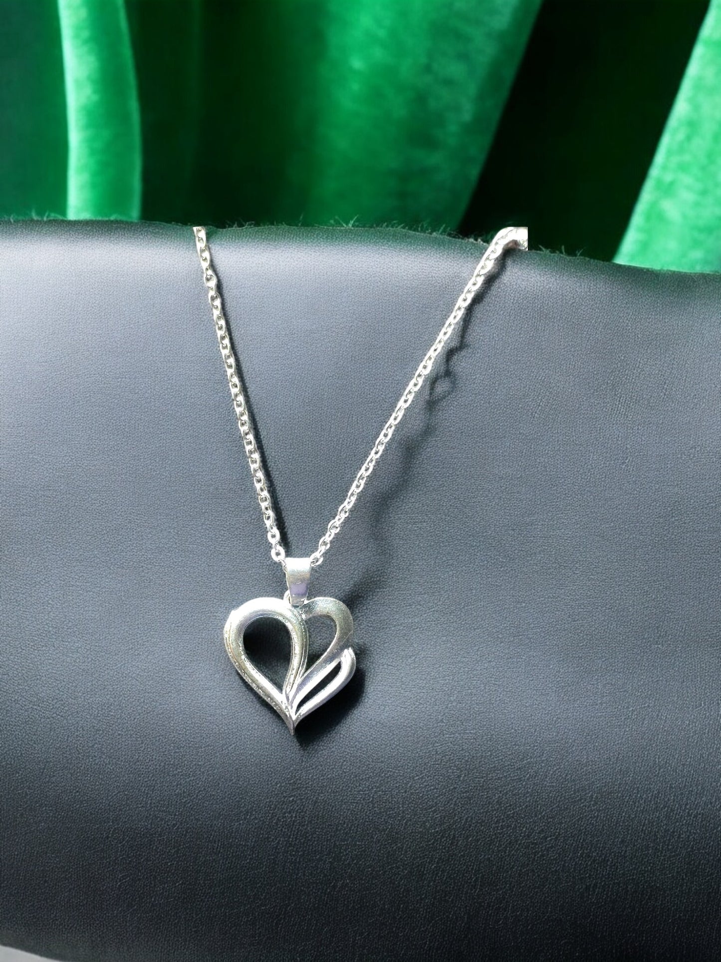 Dual Embrace Silver Heart Pendant with chain