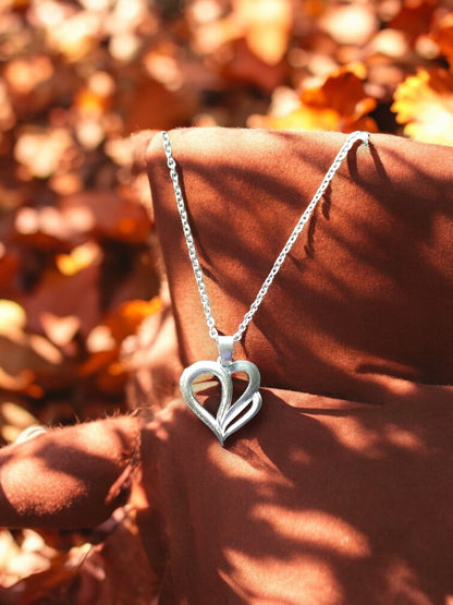 Dual Embrace Silver Heart Pendant with chain