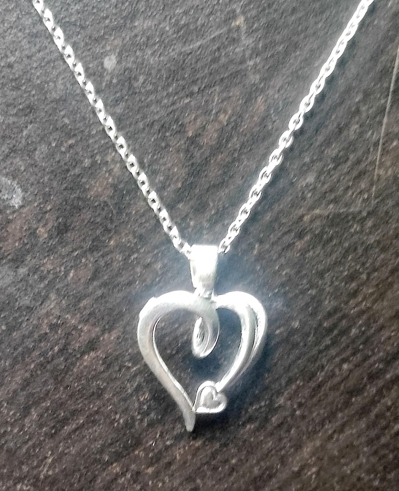 Curved Silver Heart Pendant with Chain 04