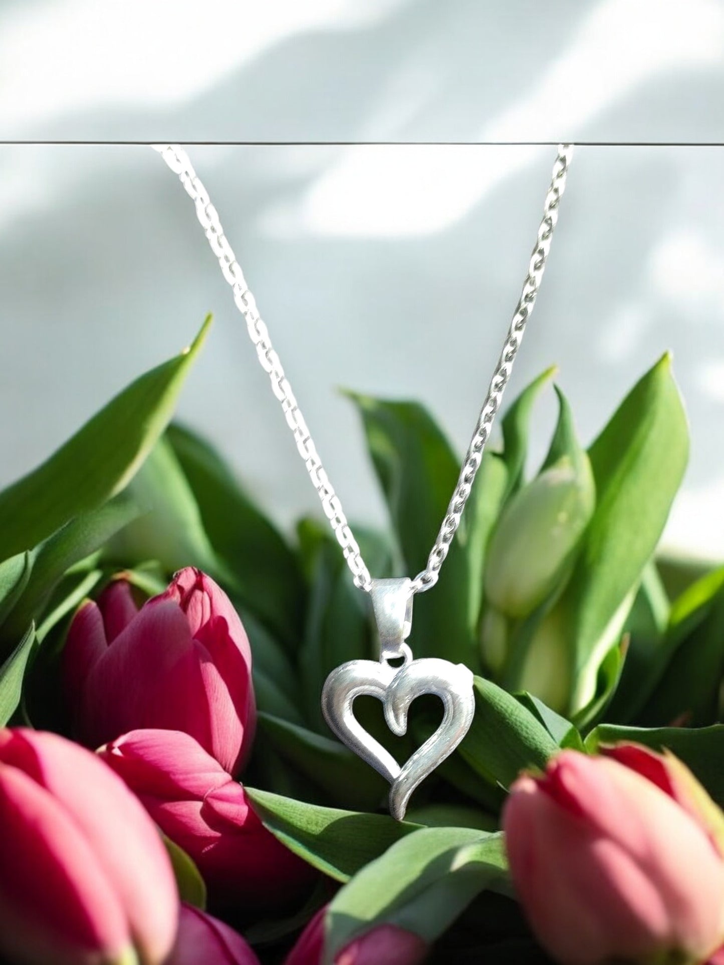 Dual Embrace Silver Heart Pendant with chain