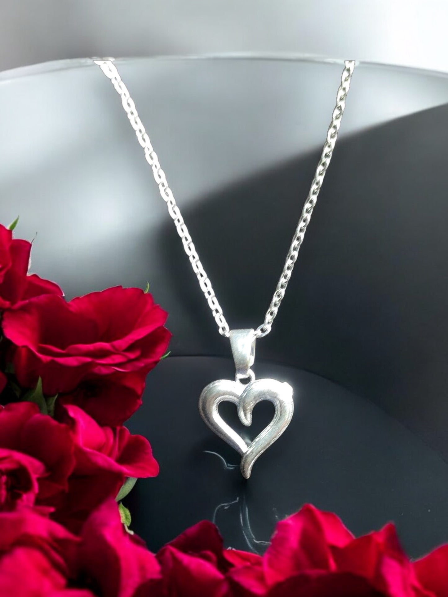 Dual Embrace Silver Heart Pendant with chain