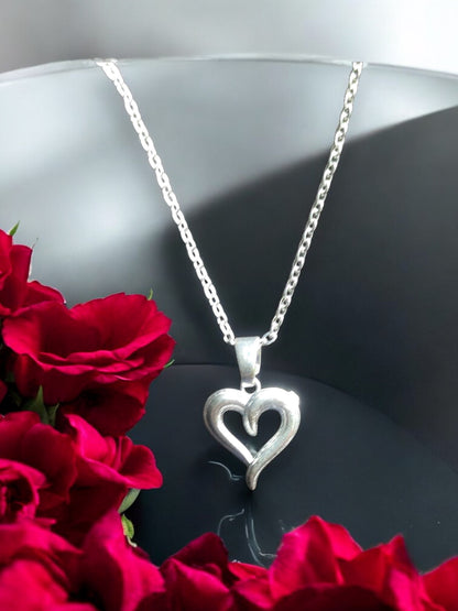 Dual Embrace Silver Heart Pendant with chain