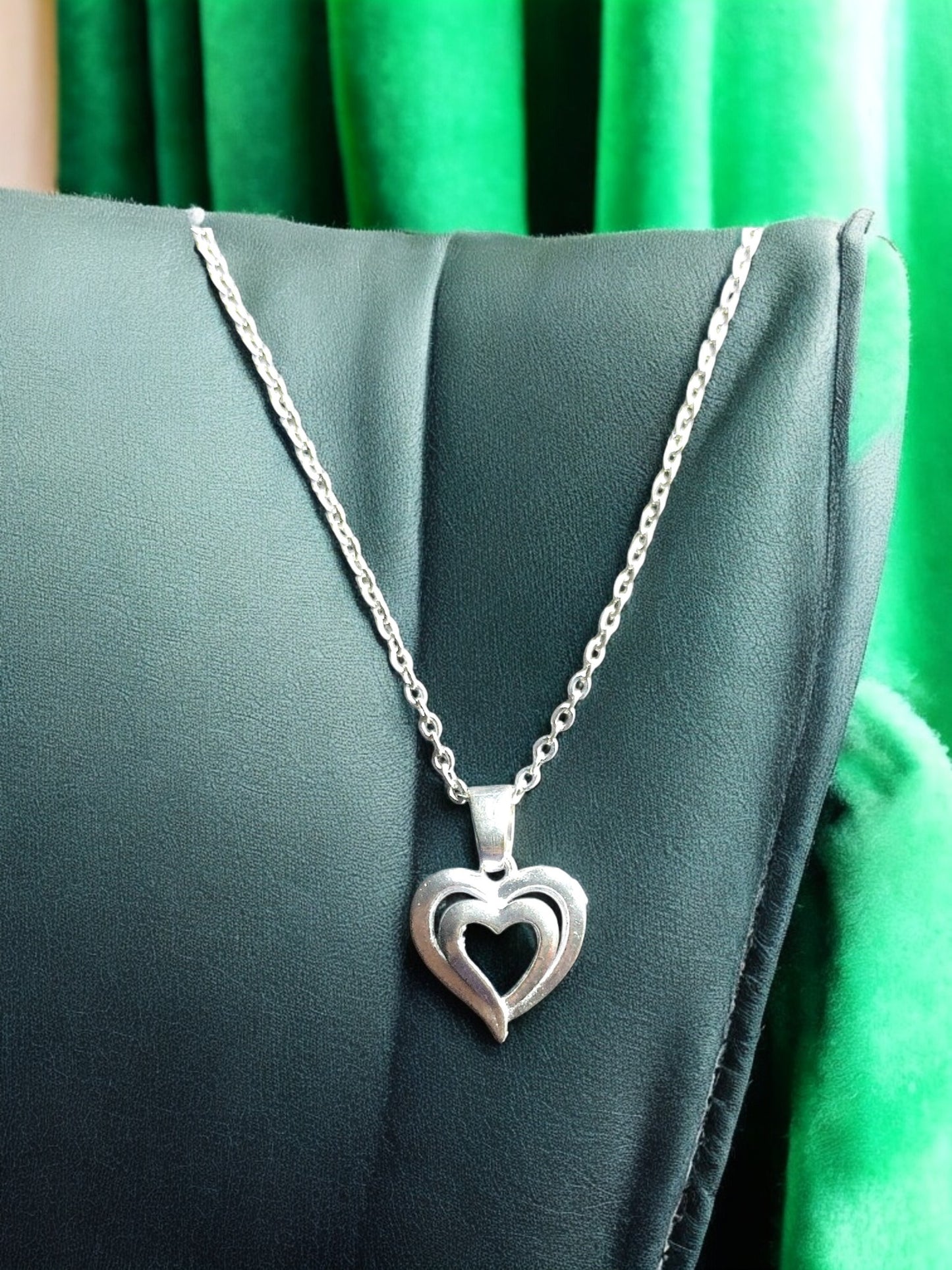 Elegant Dual Heart Silver Pendant with chain