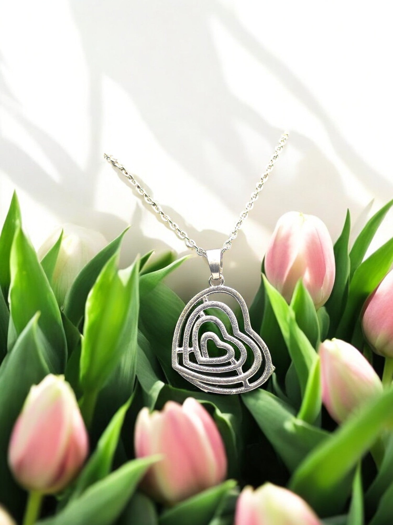 Radiant Ripple Heart Pendant with chain