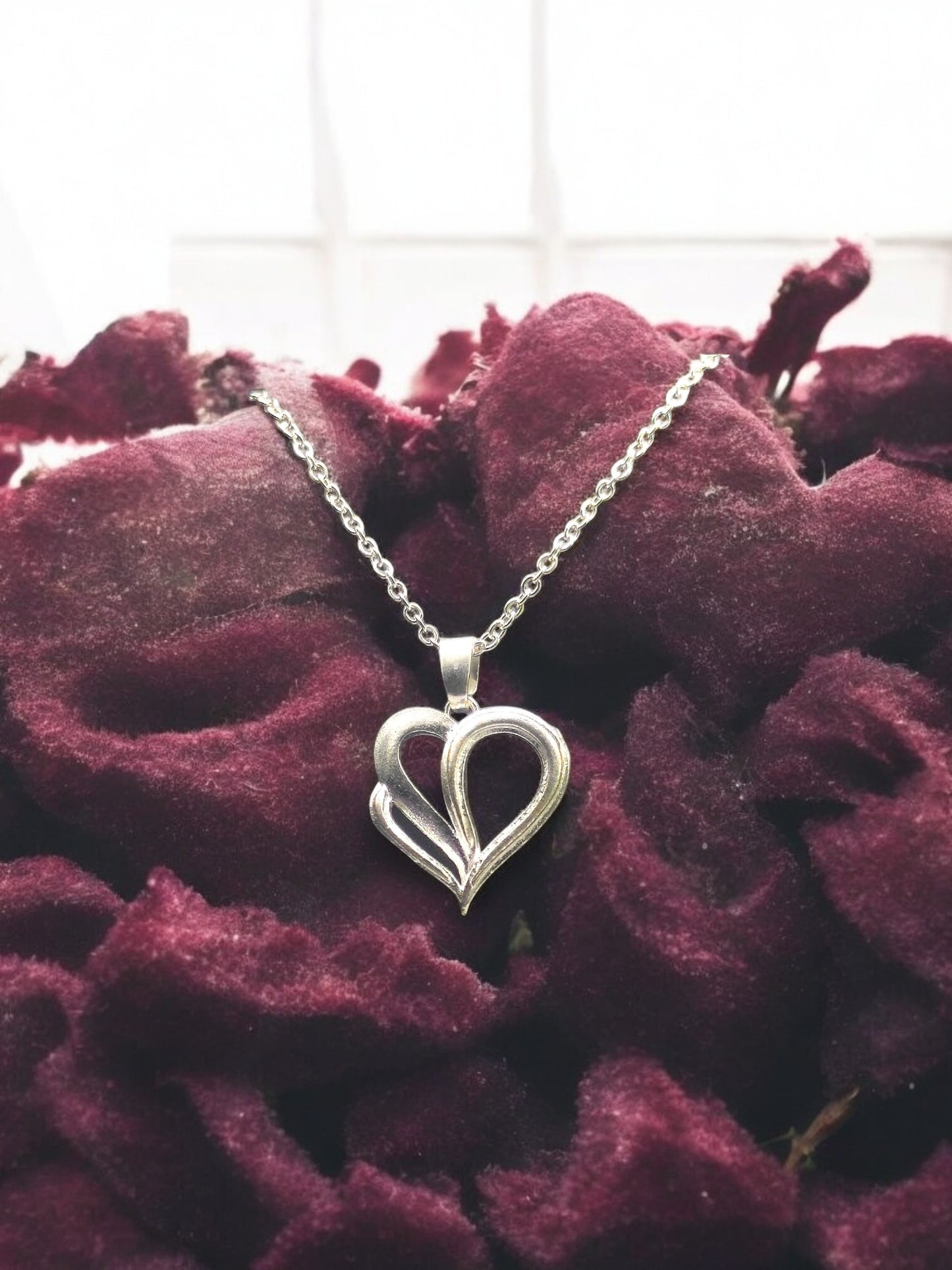Dual Embrace Silver Heart Pendant with chain